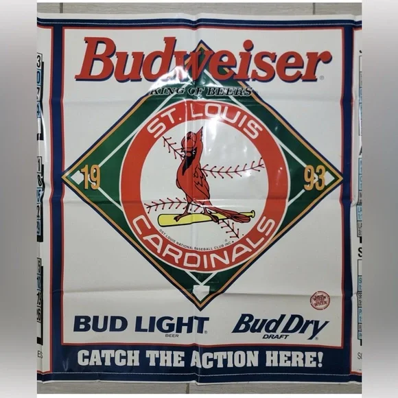 Vintage 1993 St Louis Cardinals Bud Light Budweiser Beer Bar Banner Poster 36x60